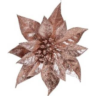 Kerstster roze kunststof 1x Kerstboomversiering Bloem Op Clip Oud 18 Cm - Kerstfiguren Kerstversieringen 8719538469051