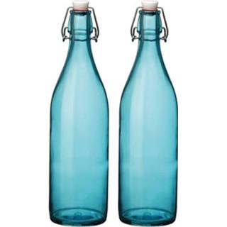 👉 Glas blauw Set Van 2x Stuks Turqouise Giara Flessen Met Beugeldop - Woondecoratie Fles Weckflessen 8720276073332