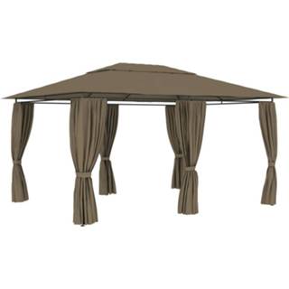👉 Gordijn stof taupe Vidaxl Tuinpaviljoen Met Gordijnen 180 G/m² 4x3 M 8720286106525