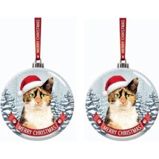 👉 Kerstversiering glas multikleur Set Van 2x Stuks Glazen Kerstballen Lapjes Kat/poes 7 Cm 8720276797511