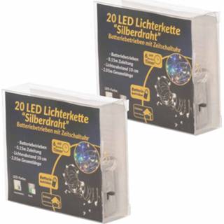 👉 Gekleurde LED lamp zilver 2x Draadverlichting Met Lampjes 2 Meter Op Batterijen Timer - Kerstverlichting Lichtsnoeren 8720276798174