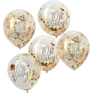 👉 Ballon gouden wit baby's Ballonnen - Oh Baby Gevuld Met Confetti (5 Stuks) 5055995965945