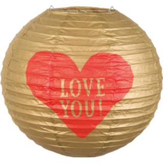 👉 Lampion rood papier goud goudkleurig Boland Love 25 Cm Goud/rood 8712026480095