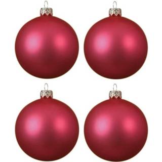 👉 Kerstbal magenta roze glas 4x Fuchsia Glazen Kerstballen 10 Cm - Mat/matte Kerstboomversiering 8719538910225