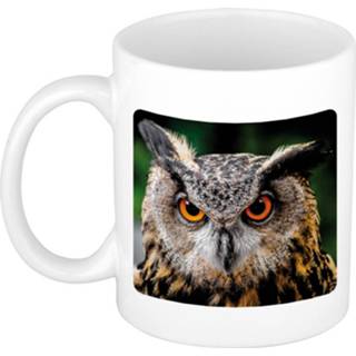 👉 Koffiemok bruine wit keramiek Oehoe Uil / Theebeker 300 Ml - Uilen Owls Cadeau Beker Vogelliefhebber Mok 8720276101219