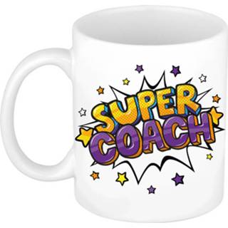 👉 Koffiemok wit keramiek Super Coach Cadeau / Theebeker Met Sterren - 300 Ml Bedankje 8720147821703