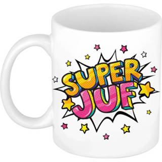👉 Koffiemok wit keramiek Super Juf Cadeau / Theebeker Met Sterren - 300 Ml Bedankje 8720147822052