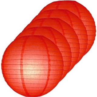 👉 Lampion rood papier 5x Luxe Bol Lampionnen 25 Cm - Feestversiering/decoratie 8720147664607