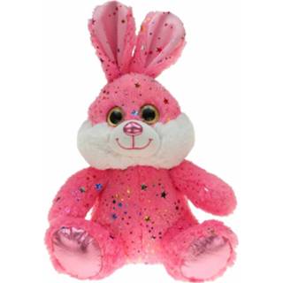 👉 Knuffel roze pluche Paashaas/hazen Met Metallic Sterretjes 25 Cm Speelgoed - Haasje Knuffeldier Haas/konijn Pasen 8720147940091