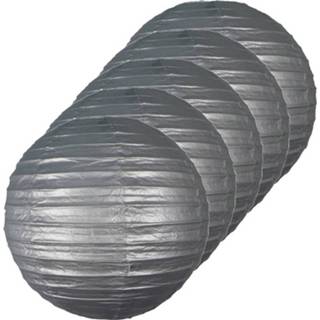 👉 Lampion zilver papier zilverkleurig 5x Luxe Bol Lampionnen 25 Cm - Feestversiering/decoratie 8720147678345