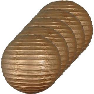👉 Lampion goud papier goudkleurig 5x Luxe Bol Lampionnen 25 Cm - Feestversiering/decoratie 8720147678406