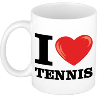 👉 Beker wit I Love Tennis cadeau mok / met hartje 300 ml