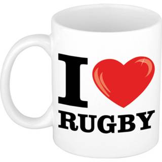 👉 Beker wit I Love Rugby cadeau mok / met hartje 300 ml