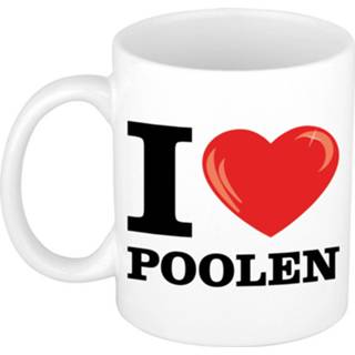 👉 Koffiemok wit rood keramiek multikleur I Love Poolen Met Hartje / Beker 300 Ml - Cadeau Voor Pool Liefhebber 8720276099004