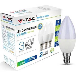 👉 Kaars wit V-tac Vt-2076 3-pack Led Lampen - E14 5.5w 470 Lm 2700k 3800157622950