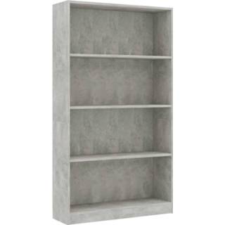 👉 Boekenkast steigerhout grijs Vidaxl Met 4 Schappen 80x24x142 Cm Spaanplaat Betongrijs 8719883815268