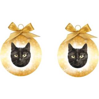 👉 Kerstbal zwarte 2x stuks katten/poezen kerstballen 8 cm