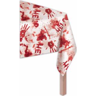 👉 Tafelkleed wit rood kunststof Amscan Help Bloederig 140 X 243 Cm Wit/rood 13051570880