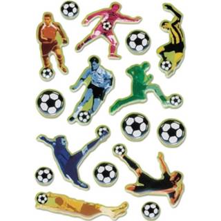 👉 Kindersticker kunststof papier multikleur kinderen 16x Voetbal Stickers Met 3d Effect Zacht - Kinderstickers Stickervellen Knutselspullen 8719538955905