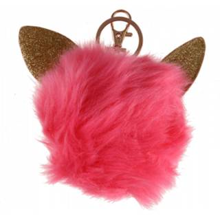 👉 Sleutelhanger roze Lg-imports Fluffy Met Kattenoren 8 Cm 8719817429912