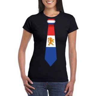 👉 Shirt zwart synthetisch XS vrouwen T-shirt Met Hollandse Vlag Stropdas Dames - Nederland Supporter 8719538901261