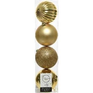👉 Kerstbal gouden kunststof plastic goud goudkleurig 4x Licht Kerstballen 10 Cm - Mix Onbreekbare Kerstboomversiering 8719538922617