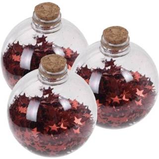 👉 Kerstbal transparante rode rood kunststof 3x Fles Kerstballen Met Sterren 8 Cm - Onbreekbare Kerstboomversiering 8720147048926