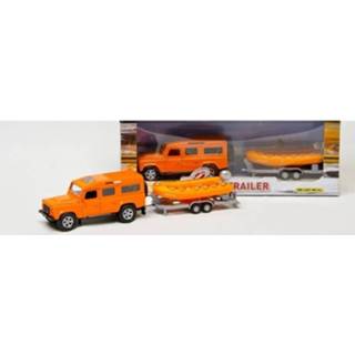 👉 Speelgoed auto oranje kunststof Land Rover Met Reddingsboot - Speelauto Voertuigen 8720147616729