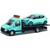👉 Schaalmodel blauw Bburago Renault Clio + Flatbed Transporter 1:43 8719247406248
