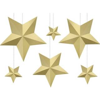 👉 Kerstversiering gouden karton goudkleurig Decoratie Sterren Set Van 6 Stuks Diy - 8720147575040