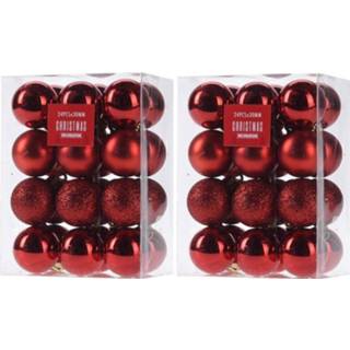 👉 Kerstbal rode rood kunststof plastic 48x Kerstballen 3 Cm - Glans/mat/glitter Onbreekbare Kerstboomversiering 8720147214390
