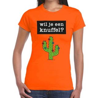 👉 Wil Je Een Knuffel Tekst T-shirt Oranje Dames - Dames Shirt Wil Je Een Knuffel - Oranje Kleding Xs