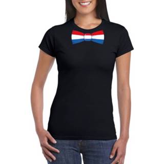 👉 Shirt zwart synthetisch XS vrouwen T-shirt Met Hollandse Vlag Strikje Dames - Nederland Supporter 8719538905825