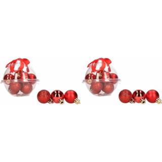 👉 Kerstbal rode kunststof plastic rood 2x 12-delige Mini Kerstballen Set - / 8720147544411