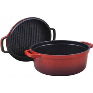 👉 Braadpan Met Grilldeksel Rood, 26 Cm - Commichef