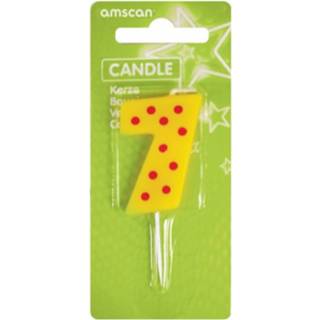 👉 Verjaardag kaarsje geel rood Amscan Verjaardagskaars 7 - Dots & Stripes 7,6 Cm Geel/rood 13051412623