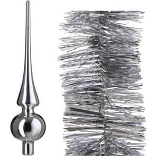 👉 Zilveren zilver kunststof zilverkleurig Kerstboomversiering Set Piek En 3x Folieslingers - 8720147363319