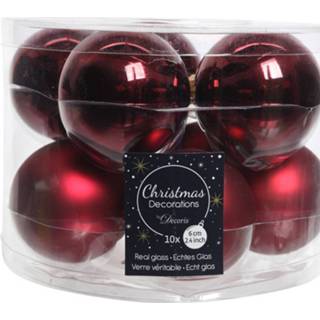 👉 Kerstbal rode rood glans glas 10x Donkerrode Glazen Kerstballen 6 Cm - En Mat Glans/glanzende Kerstboomversiering Donkerrood 8720147779608