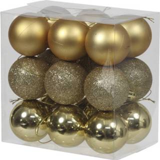 👉 18x Gouden kunststof kerstballen 5 cm - Glans/mat/glitter - Onbreekbare plastic kerstballen goud
