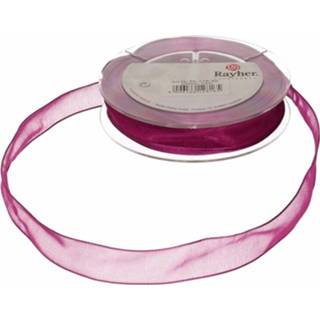 👉 Paars paarse 1x Hobby/decoratie Organza Sierlint 1,5 Cm/15 Mm X 10 Meter - Cadeaulint Satijnlint/ribbon Linten 8718758795018
