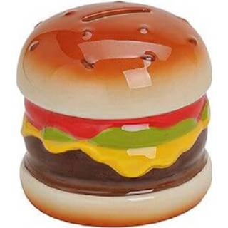 Spaarpot leer keramiek multikleur Hamburger 10 X 9 Cm - Cadeau Spaarpotten Geld Sparen Leren Omgaan Met 8720276371094