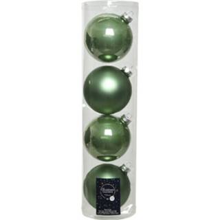 👉 Kerstbal groene groen glas 4x Salie Glazen Kerstballen 10 Cm - Mat/matte Kerstboomversiering 8720147778397