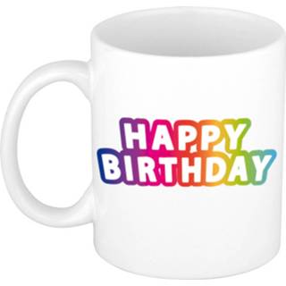 👉 Koffiemok keramiek wit Happy Birthday Regenboog Cadeau / Theebeker 300 Ml - Letters Verjaardag Mok Beker 8720276386852