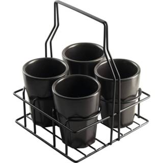 👉 Koffiekopje zwart metaal Gusta Koffiekopjes Met Rek 25 Cl - 4 Stuks 8712628295400
