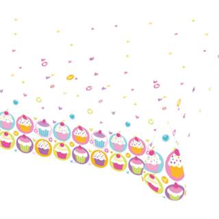 👉 Tafelkleed kunststof wit Amscan Cupcake 120 X 180 Cm 13051473051