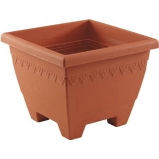 👉 Set van 2x stuks terracotta vierkante plantenpotten/bloempotten Lima 30 cm kunststof - Bloempotten/plantenpotten voor binnen/buiten