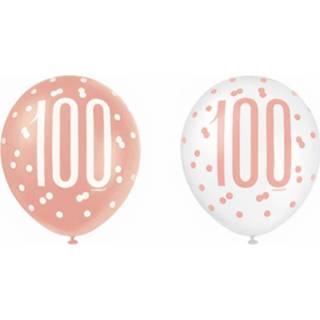 👉 Ballon rose goud wit Unique Ballonnen Gold Glitz 100 Latex 30 Cm 6 Stuks 8719817680122