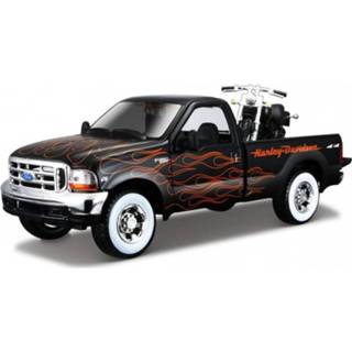 👉 Modelauto zwart metaal multikleur Ford F-350 Pickup Met Harley Davidson Motor 20 Cm - Schaal 1:24 Speelgoedauto Miniatuurauto 90159321811