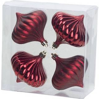 👉 Kerstbal rode rood kunststof plastic 4x Tol Kerstballen 10 Cm Kerstversiering - Onbreekbare Kerstboomversiering 8720147785104