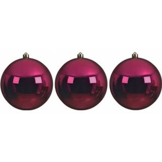 👉 Grote bes roze kunststof glans 3x Bessen Kerstballen Van 14 Cm - Kerstboom Versiering 8720276424424